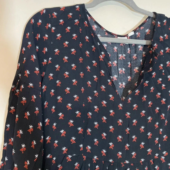 GAP Black and Red Long Sleeve Floral Shift Dress Women's Size Medium - Picture 2 of 6